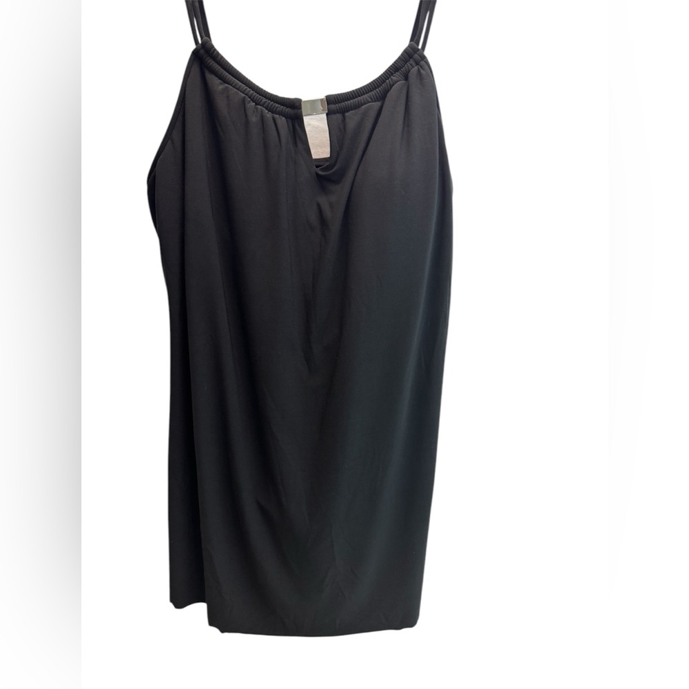 Swimsuit Dress One Piece peekaboo front black w/ silver Spa Day Vacay